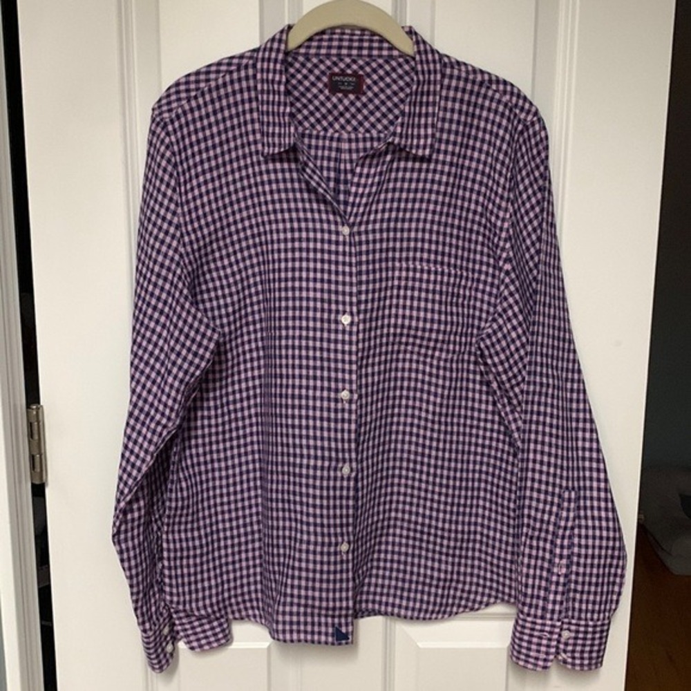 UNTUCKit Womens Purple Gingham 100% Linen Button Down Shirt Size Medium‎